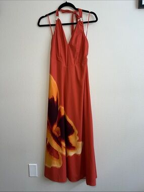 Abercrombie & Fitch Burnt Orange Maxi Dress with Yellow Floral Accent